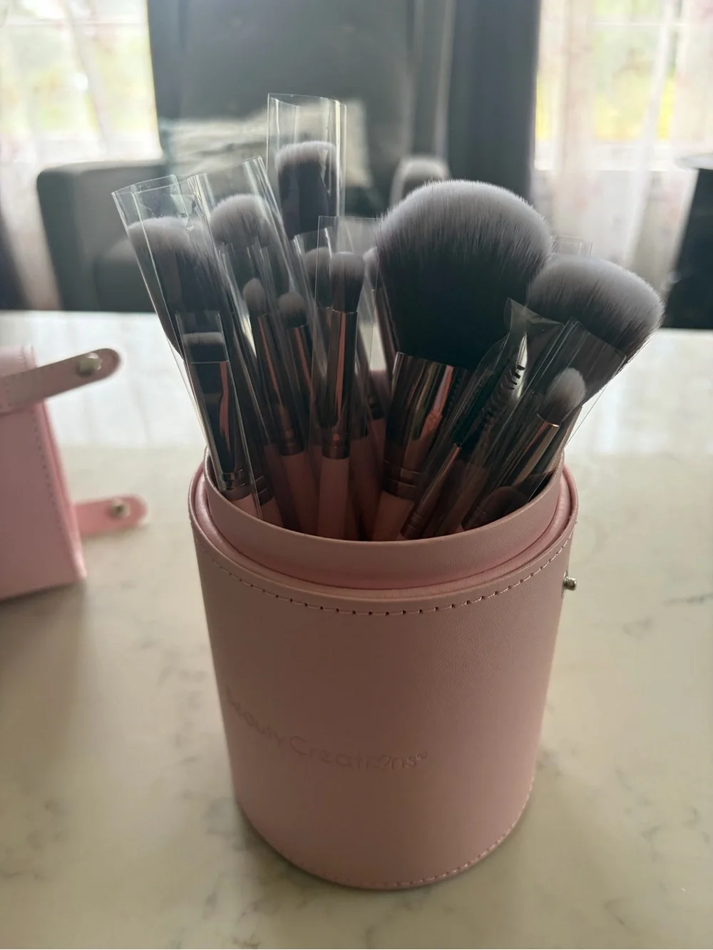Beauty Creations Pink Makeup Brush Set with Gray Bristles